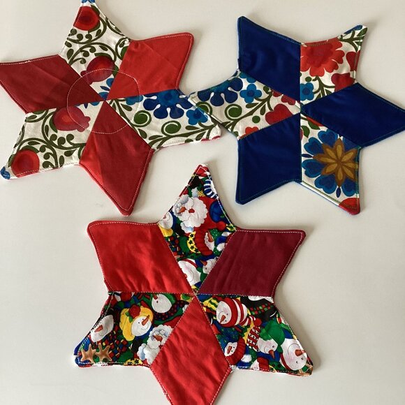 6 Handmade Star Mug Mats Small Placemats Table Linens Christmas Home Decor - Picture 2 of 6